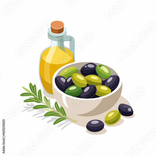 Vector illustration of green and black olives 