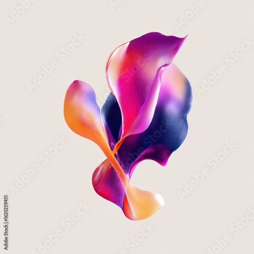 Dynamic abstract fluid shapes in vibrant gradient tones digital art studio setting contemporary style