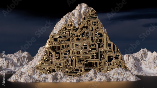 Abstract golden mountain landscape render digital art surreal environment gigapixel viewpoint technology concept