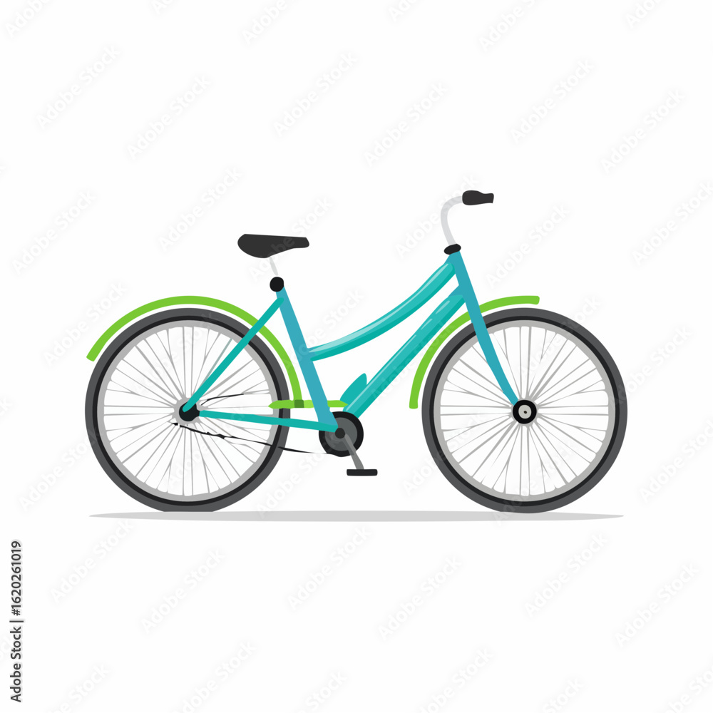 Fototapeta premium A vibrant turquoise and green vintage style cruiser bicycle with black seat and handlebars isolated on a clean white background for easy use.