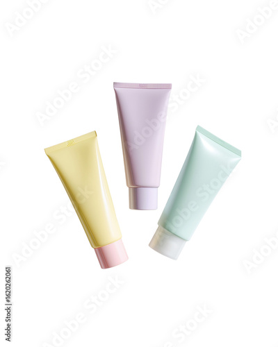 Wallpaper Mural Pastel cosmetic tubes on white background, top view.Transparent PNG. Torontodigital.ca