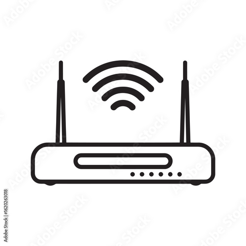 Wi-Fi Router Icon. Outline symbol for wireless internet connection and network access. Line art vector