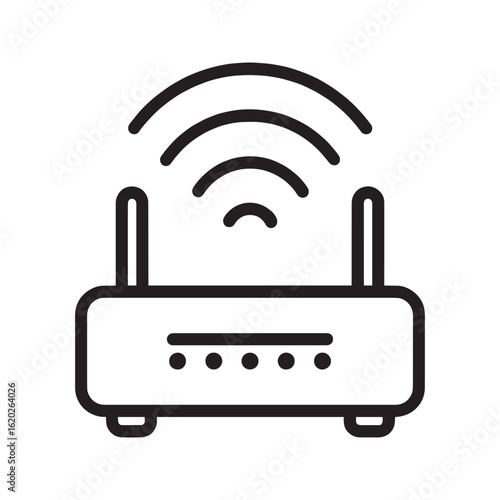 Wi-Fi Router Icon. Outline symbol for wireless internet connection and network access. Line art vector