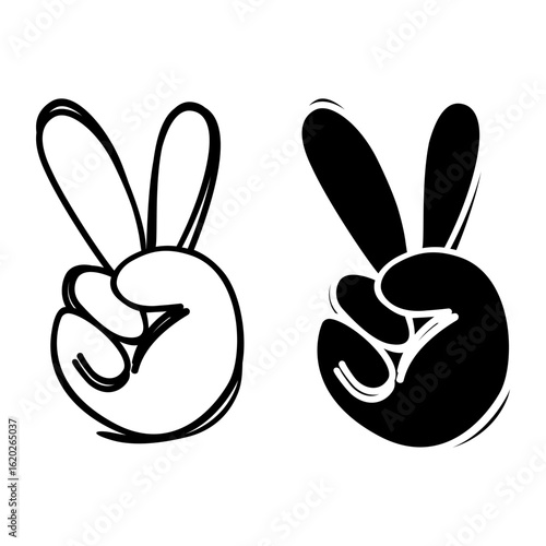 Hand gesture peace sign in two styles