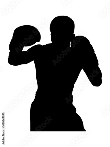 Vector art of silhouette of a boxer in fighting stance isolated on transparent background