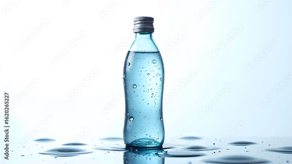 Mineral Water Bottle with Dew Drops on White Background Mineral Water Bottle with Dew Drops on White Background