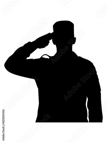 Vector art of silhouette of a soldier giving a salute isolated on transparent background