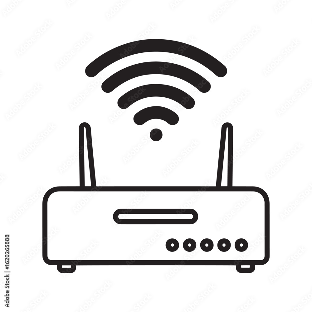 Wi-Fi Router Icon. Outline symbol for wireless internet connection and network access. Line art vector Wi-Fi Router Icon. Outline symbol for wireless internet connection and network access. Line art vector