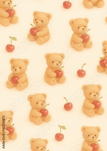 Cute teddy bears with cherries.