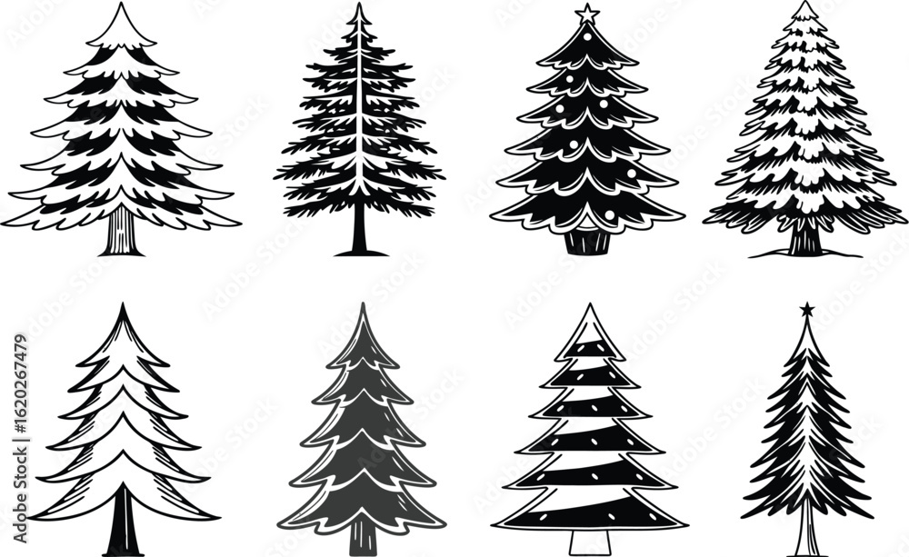 Fototapeta premium Christmas Tree Silhouette Minimalist Design Vector Illustrations