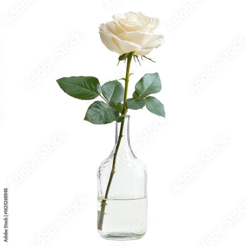 Single White Rose in Clear Glass Vase: Elegant Floral Arrangement, Minimalist Botanical Design