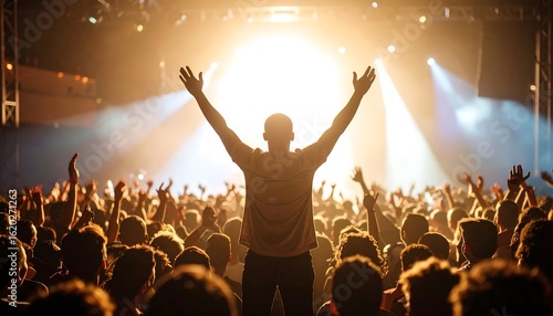 Silhouette Of Person At Concert With Arms Raised