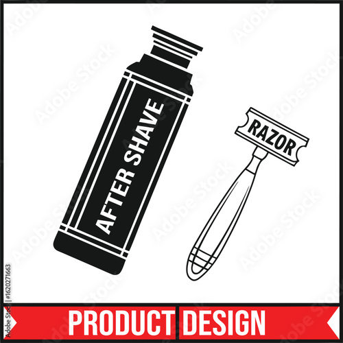Classic Men's Grooming Set Vintage Razor and After Shave silhouette black vector illustration