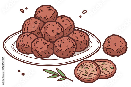 Delicious meatballs closeup on minimal white background for menu design