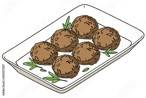 Cooked meatballs on white background for restaurant and kitchen graphics