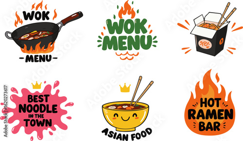 Wok Menu Asian Food Logo
