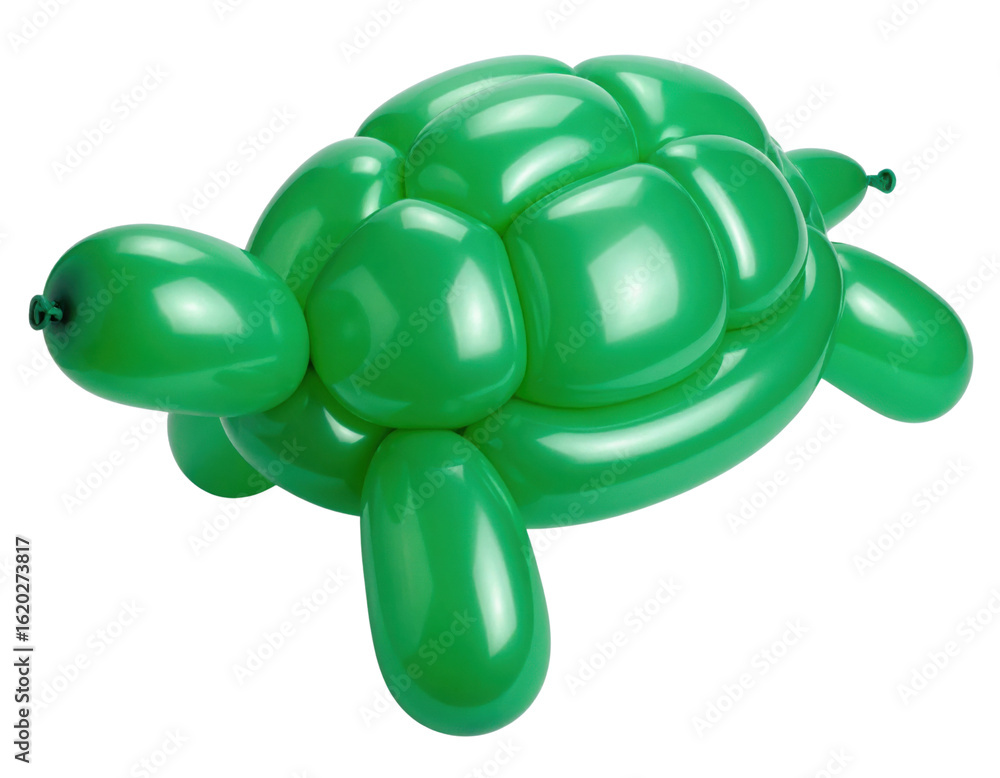 Fototapeta premium A glossy green balloon sculpture shaped like a turtle, featuring rounded forms and a playful design.