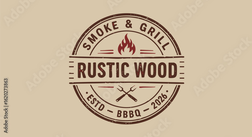 Smoke and Grill Rustic Wood Logo