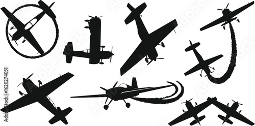 Aerobatic Stunt Plane Silhouette Vector Set - Dynamic Icons