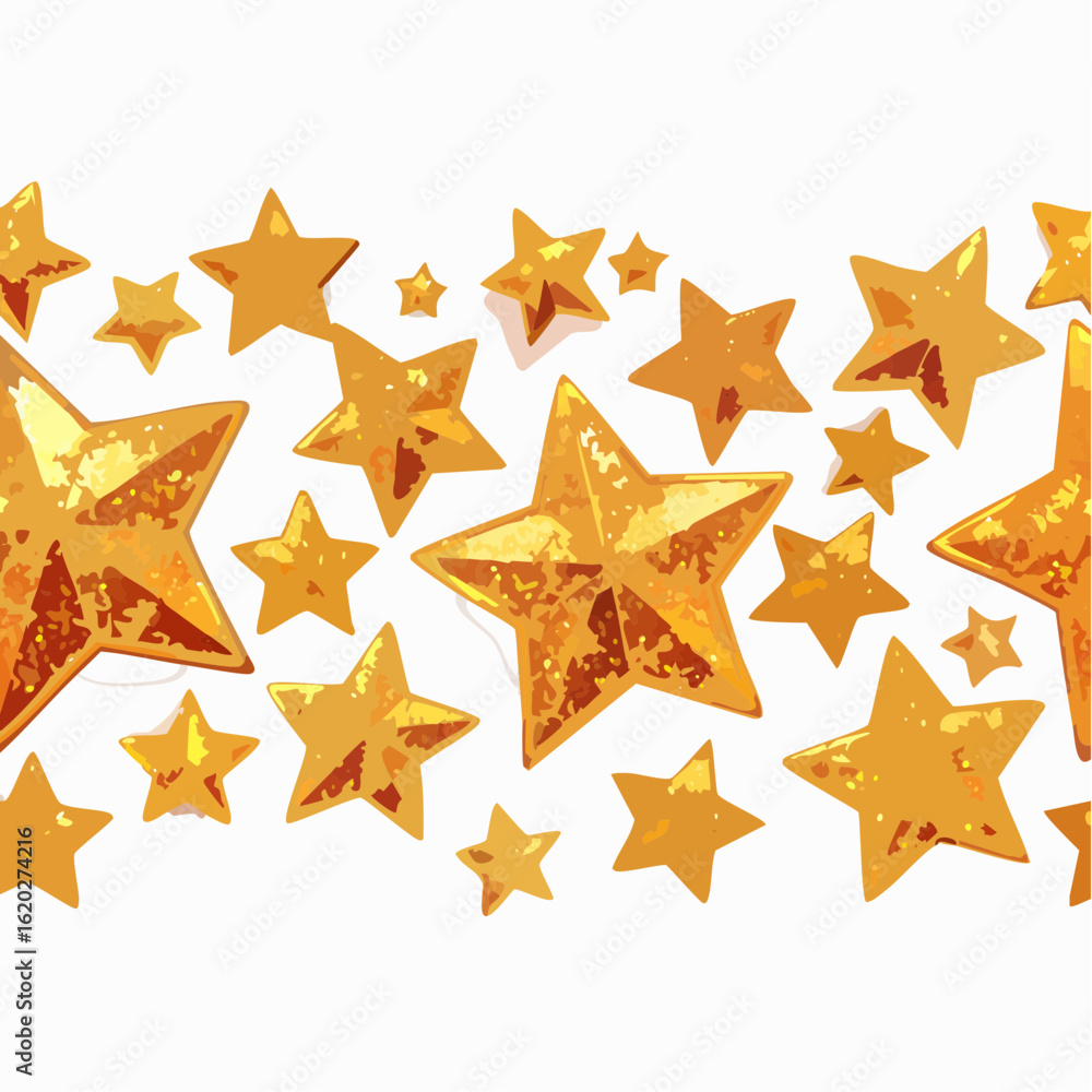 Obraz premium Pixel sparkling golden stars seamless border. 90s 8 bit game style glitter graphic element for branding, packaging, prints.