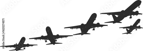 Aeroplane Takeoff Silhouette Vector Set - Black Icons