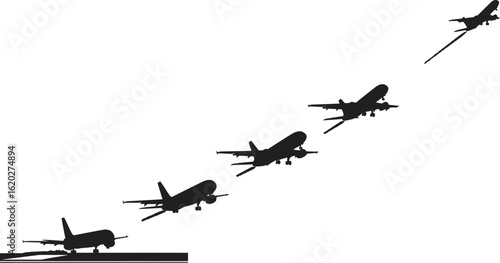 Aeroplane Takeoff Silhouette Vector Set - Black Icons