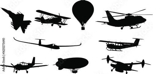 Global Aircraft Diversity Silhouette Vector Set - Air Transport Icons