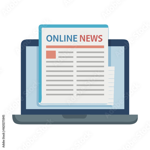 online news concept digital newspaper document laptop screen vector flat illustration