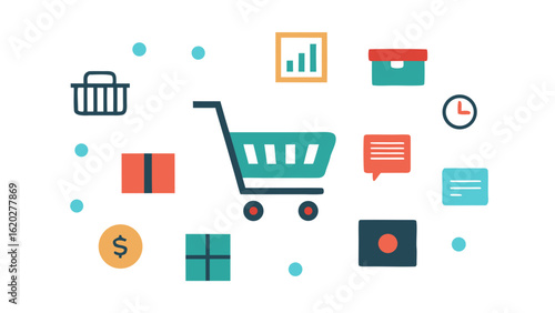 Shopping and e commerce icons with a shopping cart