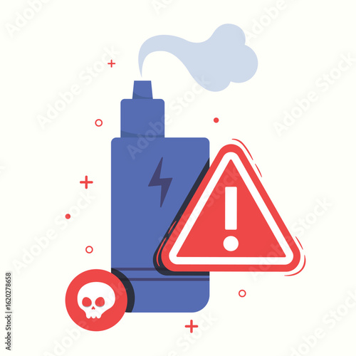 Warning sign of no smoking with Electronic Cigarette. Label danger vaping.