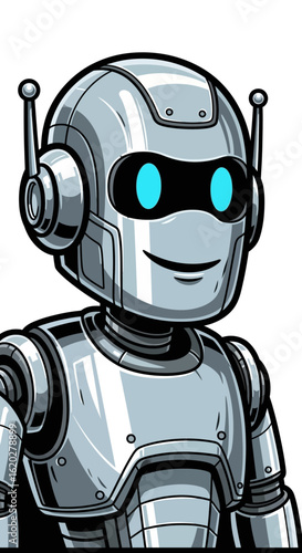 Futuristic Humanoid Robot with Metallic Silver Body