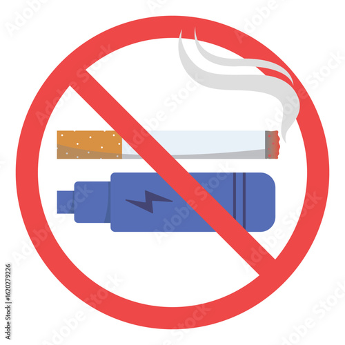 No smoking no vaping sign, This area not allow to smoking. Warning sign of no smoking including Electronic Cigarette.