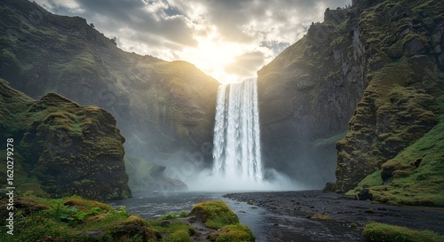Natural waterfall forest background serene nature landscape 