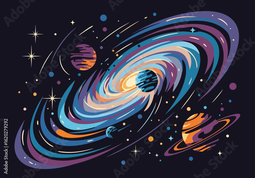 Vibrant galaxy space background with planets and stars
