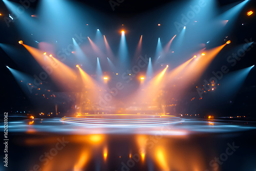 The concert hall bursts with energy as a vibrant stage is illuminated by dynamic lighting during an unforgettable evening performance
