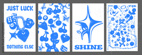 Set Of Y2k Style Posters Vector Design. Streetwear Elements.