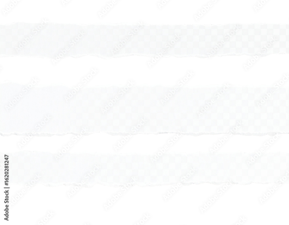 Obraz premium White Ripped Paper Torn Edges Strips isolated on Transparent Background, PNG