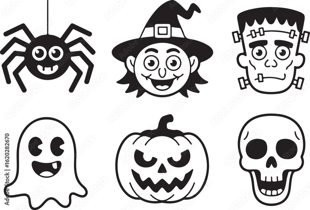 Fototapeta premium Halloween character icons in black and white