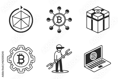 Bitcoin Cryptocurrency Technology and Finance Icons.