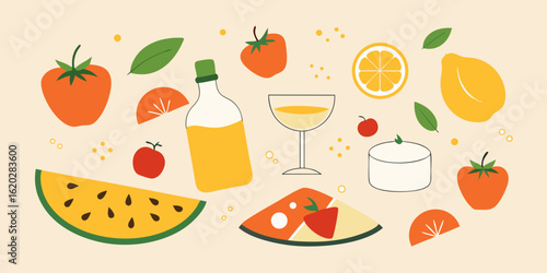 Refreshing summer fruits and drinks collection