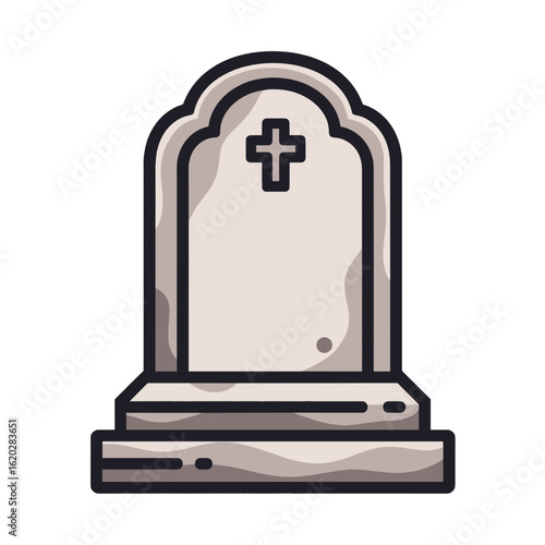 Simple gravestone with cross symbol in gray color  