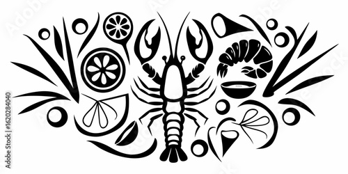 Stylized seafood and citrus arrangement