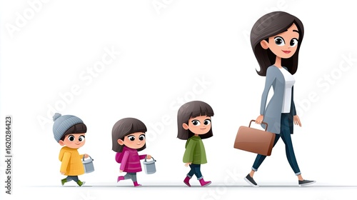 Mother and Daughters Walking: A Family's Journey of Growth and Togetherness