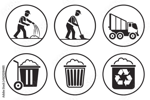 Sanitation and Waste Management Icons Set.