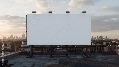 Big billboard mockup displays a massive, blank outdoor board on a concrete rooftop ideal for high impact branding visuals.