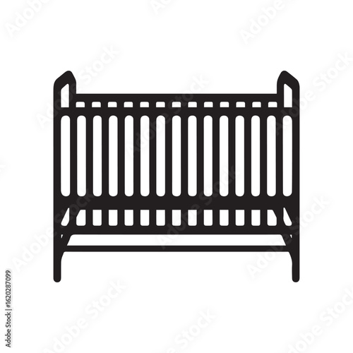 Baby Crib or Cradle Silhouette - Vector Illustration of a Nursery Bed