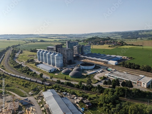 Photos biogas production, biogas plants, bioenergy,aerial panorama landscape view of bi