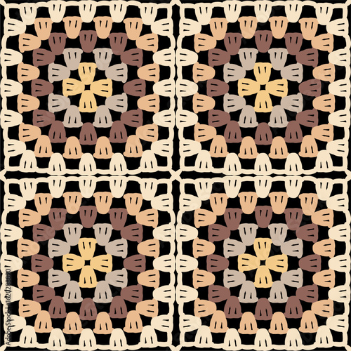 Pattern with crochet granny square wallpaper handmade decorative art design print	
