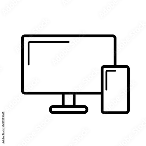 パソコンとスマホのアイコン　モノクロ　素材　イラスト