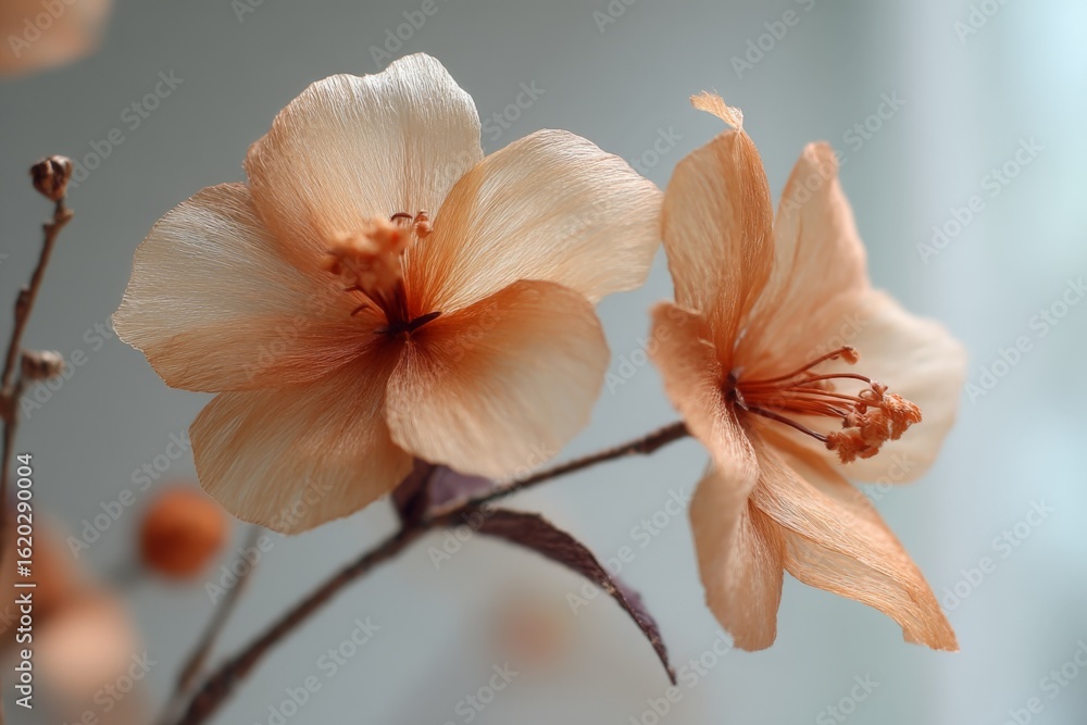 Fototapeta premium Delicate peach blossoms bloom gracefully in a serene indoor setting providing a touch of natural elegance